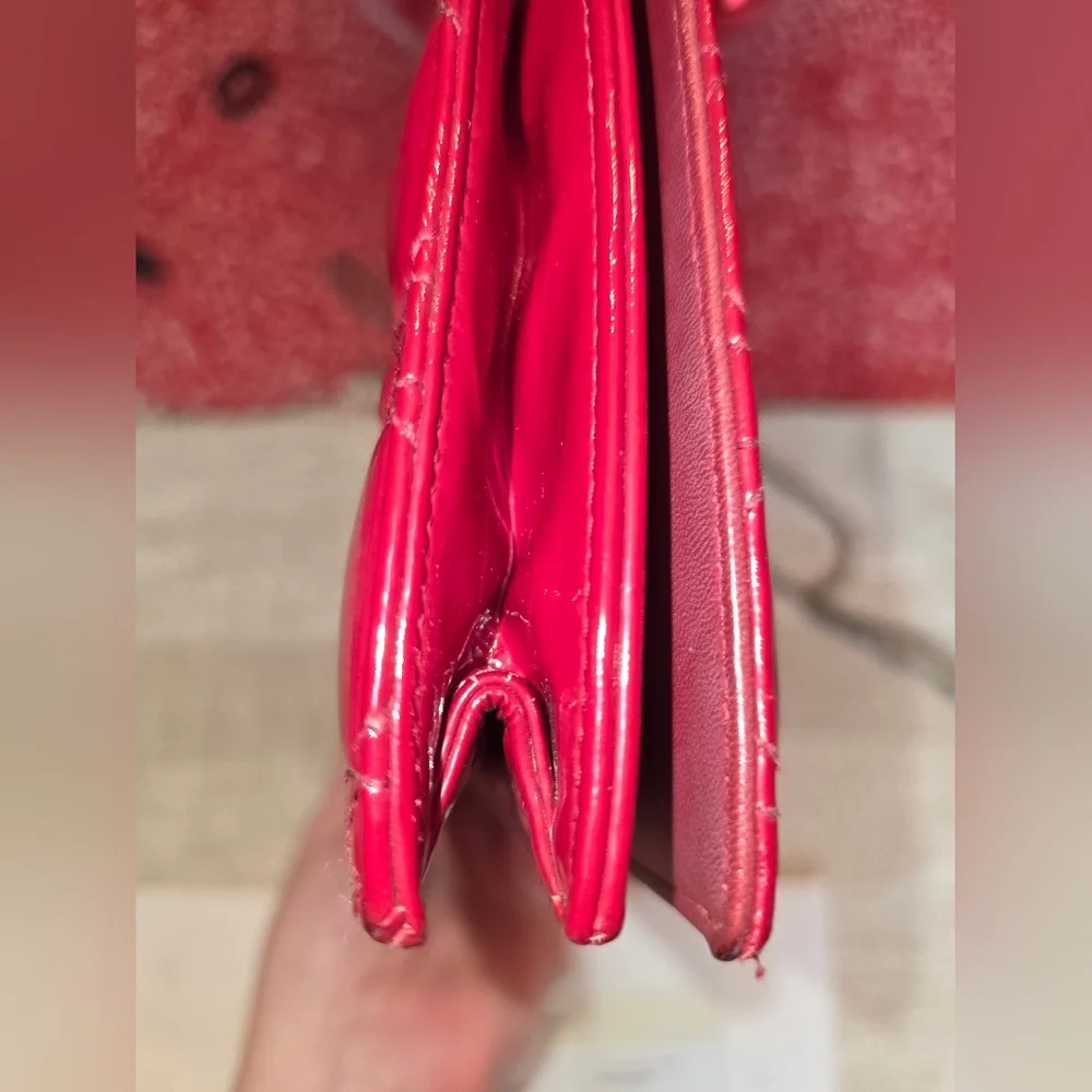 Pre-owned Authenic DIOR Red Patent Cannage Lady Dior Convertible Clutch - Picture 9 of 14